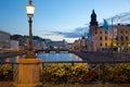 Europe, Scandinavia, Sweden, Gothenburg, Town Hall & Canal at Dusk