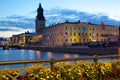 Europe, Scandinavia, Sweden, Gothenburg, Town Hall & Canal at Dusk
