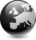 Europe silhouette on gray globe.