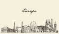 Europe skyline vector illustration drawn sketch