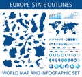 Europe state outlines and Wold map
