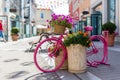 Europe street shops flowers bicycles close - up day Sunny Royalty Free Stock Photo