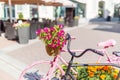 Europe street shops flowers bicycles close - up day Sunny Royalty Free Stock Photo