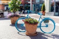 Europe street shops flowers shop day Sunny bicycles Royalty Free Stock Photo