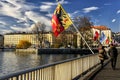 Postcard from Geneva, walking across Mt Blanc bridge Royalty Free Stock Photo