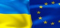 Europe and Ukraine flags. Europe flag and Ukraine flag. 3D work and 3D image Royalty Free Stock Photo