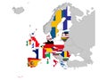 Europe Union countries and United Kingdom with national flag on gray Europe map Royalty Free Stock Photo