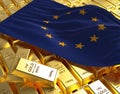 Europe union flag on golden bars 3d concept illustration