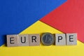 Europe, word with a euro coin as the letter O