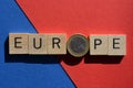 Europe, word and euro coin