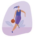 European, American or Asian girl with a basketball ball in her hands, flat stock vector illustration with a player during the