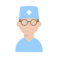 European American Doctor icon in uniform and glasses. Therapist. Flat style male on white background. Mobile Health