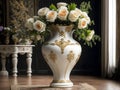 The European antique white vase full of Flowers Royalty Free Stock Photo