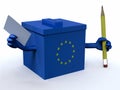 European ballot box with arms, pencil and voting paper