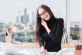 European businesslady working on office