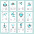 European calendar grid for 2016 year with abstract Royalty Free Stock Photo