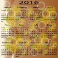 European calendar of 2016. Royalty Free Stock Photo