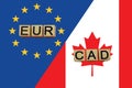 European and canadian currencies codes on national flags background Royalty Free Stock Photo