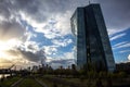 EZB Frankfurt EuropÃÂ¤ische Zentralbank European Central Bank cloudy blue sky old crane in the sun Royalty Free Stock Photo