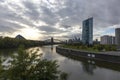 EZB Frankfurt EuropÃÂ¤ische Zentralbank European Central Bank cloudy blue sky green park in front