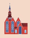Catholic church, catholic cathedral, vintage european house isolated as logo, emblem, icon, flat vector illustration with retro