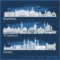 European cities - Essen, Sheffield, Frankfurt. Detailed architecture.