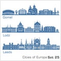 European cities - Gomel, Lodz, Leeds. Detailed architecture.