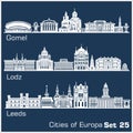 European cities - Gomel, Lodz, Leeds. Detailed architecture.