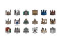 European cities landmarks icons set