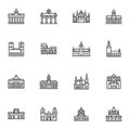 European cities landmarks line icons set Royalty Free Stock Photo