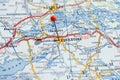 Sweden Stockholm, 07 April 2018: European cities on map series. Closeup of Eskilstuna