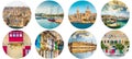 European cities, next to the shore, collage Royalty Free Stock Photo