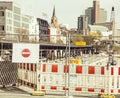 European city street on repair, partitioned traffic, stop sign, Royalty Free Stock Photo