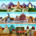 European Cityscapes Banners Set Royalty Free Stock Photo
