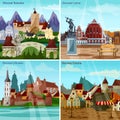 European Cityscapes Concept Icons Set