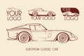 European classic sports car, silhouettes, logo