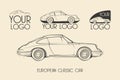 European classic sports car, silhouettes, logo