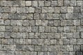 European cobblestone pavement square. Gray stone background, textured pedestrian pavement