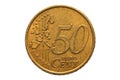 European coin with a nominal value of fifty Euro cents. Royalty Free Stock Photo