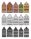 European colorful houses on white background