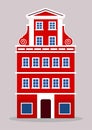 european colorful old house. Dutch style. Red and white historic facade. Traditional architecture of Netherlands or Royalty Free Stock Photo