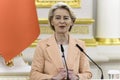 European Commission President Ursula von der Leyen is attending a joint press conference with Ukraine's President Royalty Free Stock Photo