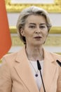 European Commission President Ursula von der Leyen is attending a joint press conference with Ukraine's President Royalty Free Stock Photo