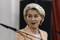 European Commission President Ursula von der Leyen is attending a joint press conference with Ukraine's President Royalty Free Stock Photo