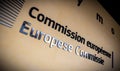 European Commission sign at the entrance of the Berlaymont building in Brussels.  Belgium - July 30, 2014 Royalty Free Stock Photo