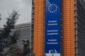 European Commission sign on front of The Berlaymont office building in Brussels, Belgium