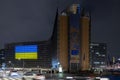 European Commission, with the Ukrainian flag projected on the facade in solidarity with Ukraine Royalty Free Stock Photo