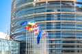 European countries flags in front of European Parliament building in Strasbourg view Royalty Free Stock Photo
