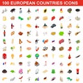 100 European countries icons set, isometric style Royalty Free Stock Photo
