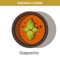 European cuisine Gazpacho soup traditional dish food vector icon for restaurant menu